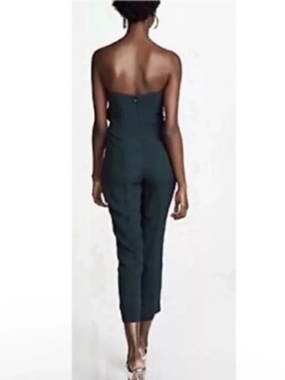 Diane Von Furstenberg Strapless Dark Green Strapless Ruffle Jumpsuit Size 6